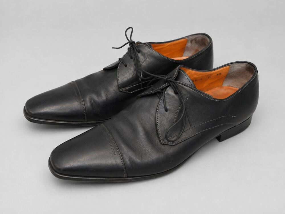 Santoni Black Leather Cap Toe Oxford Dress Shoes Italy SIZE 9.5 D